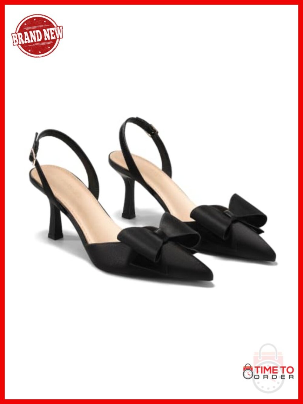 Coutgo Slingback Kitten Heels Satin Bow Closed Toe Wedding Pumps